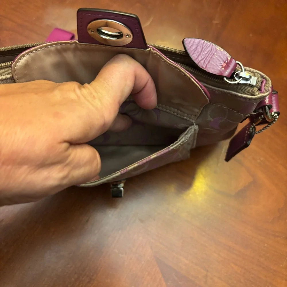 Coach Tan and Pink Signature Crossbody Bag - Picture 5 of 13
